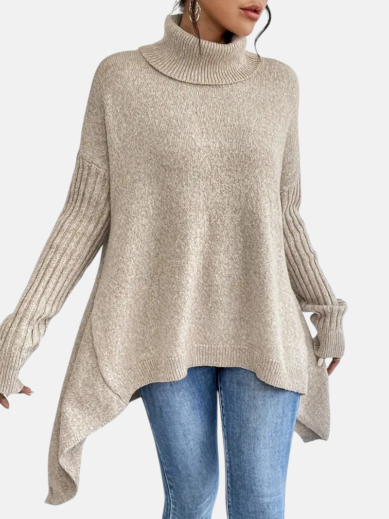 Jenny - Women's Oversized Jumper with Asymmetric Hem and Roll Neck - photo 8
