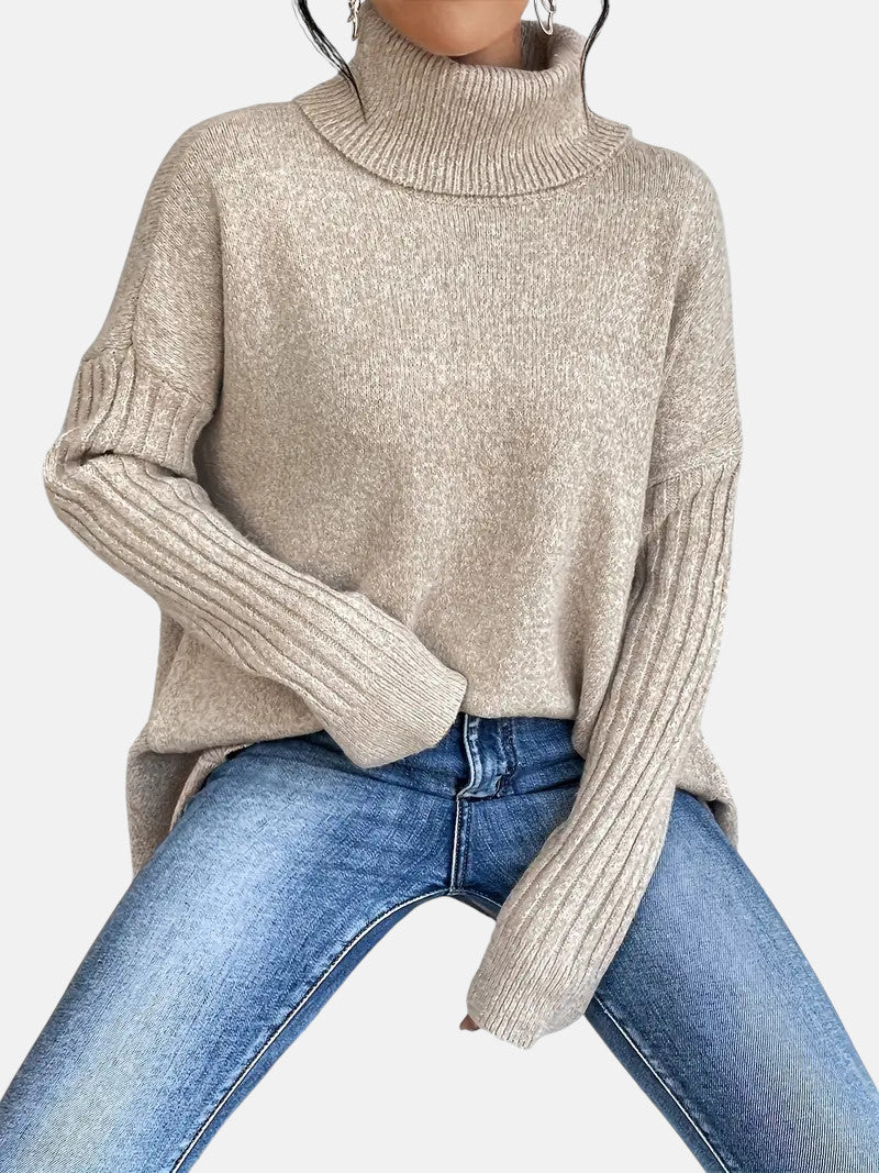 Jenny - Women's Oversized Jumper with Asymmetric Hem and Roll Neck - photo 9