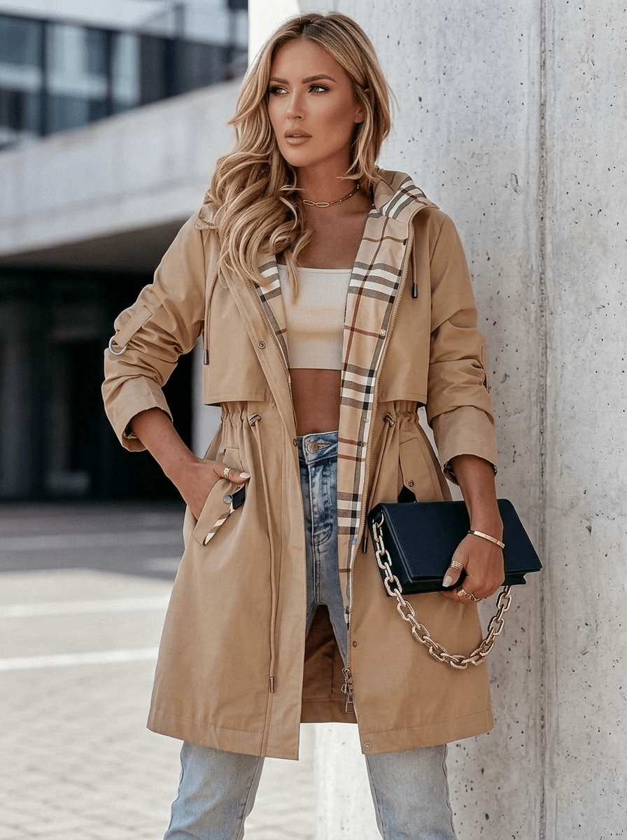 Kerensa - Women's Trench Coat with Hood - photo 1
