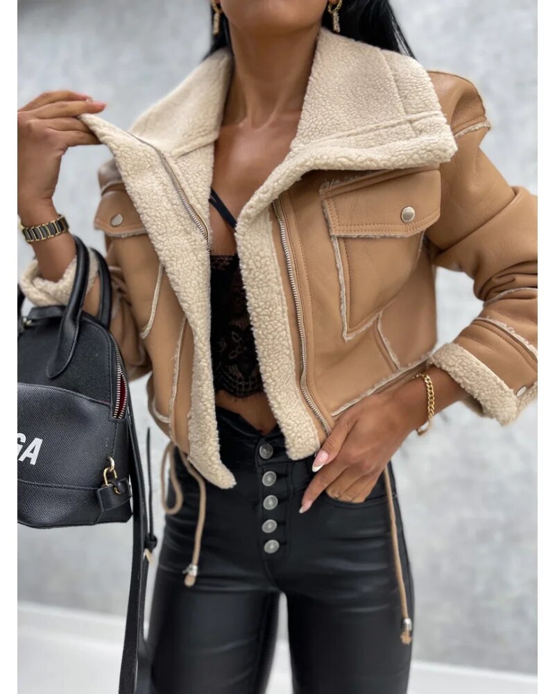Lambert - Women's Biker Jacket with Colour Blocking and Zip Front - photo 3