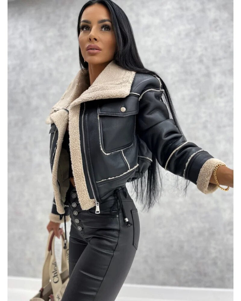 Lambert - Women's Biker Jacket with Colour Blocking and Zip Front - photo 7