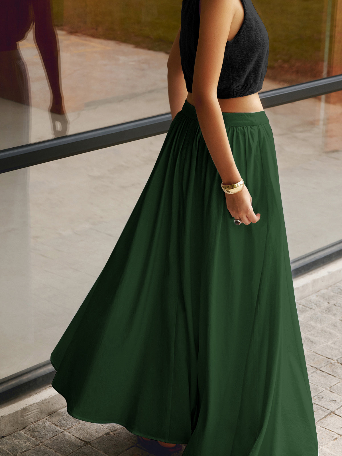 Women's High Waisted Pleated Linen Maxi Skirt with Pockets - photo 7
