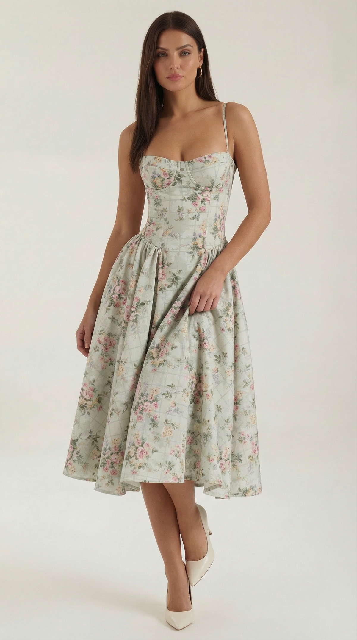 Marielle - Women's Floral Corset Wedding Guest Midi Dress - photo 1