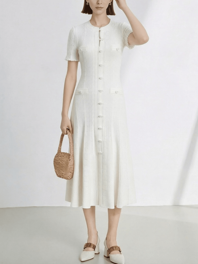 Melanie - Women's Knitted Dress with V-Neck - photo 1