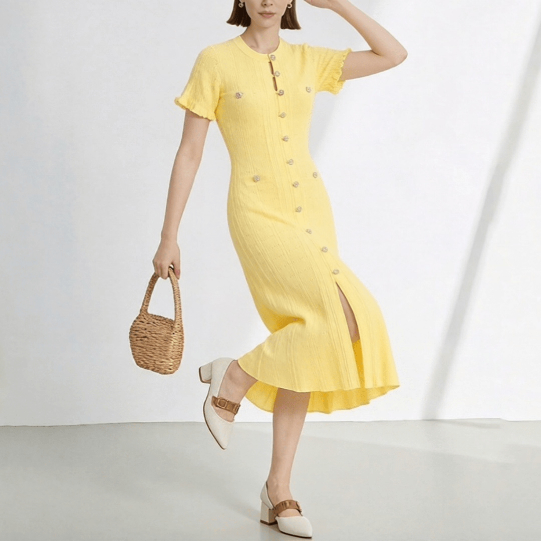 Melanie - Women's Knitted Dress with V-Neck - photo 4