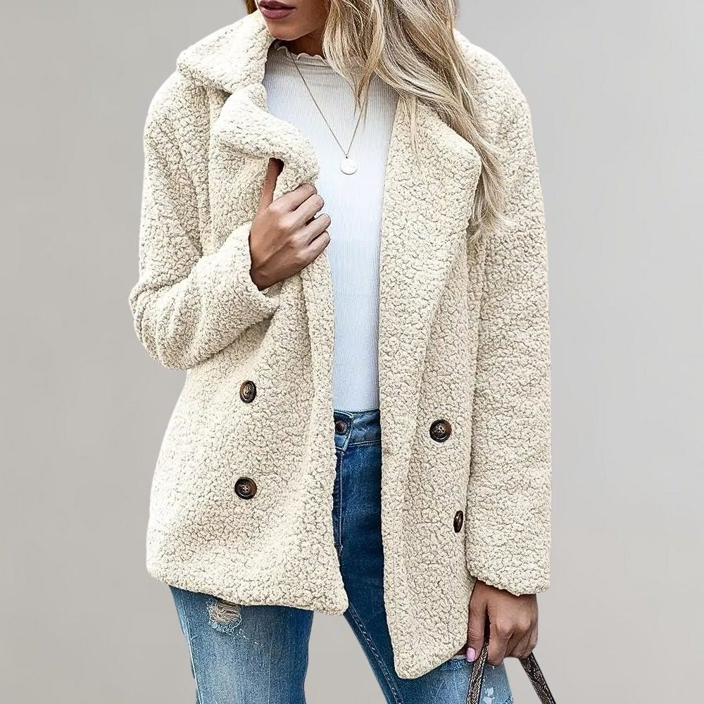 Noelia - Women's Double-Breasted Teddy Blazer Jacket - Cream