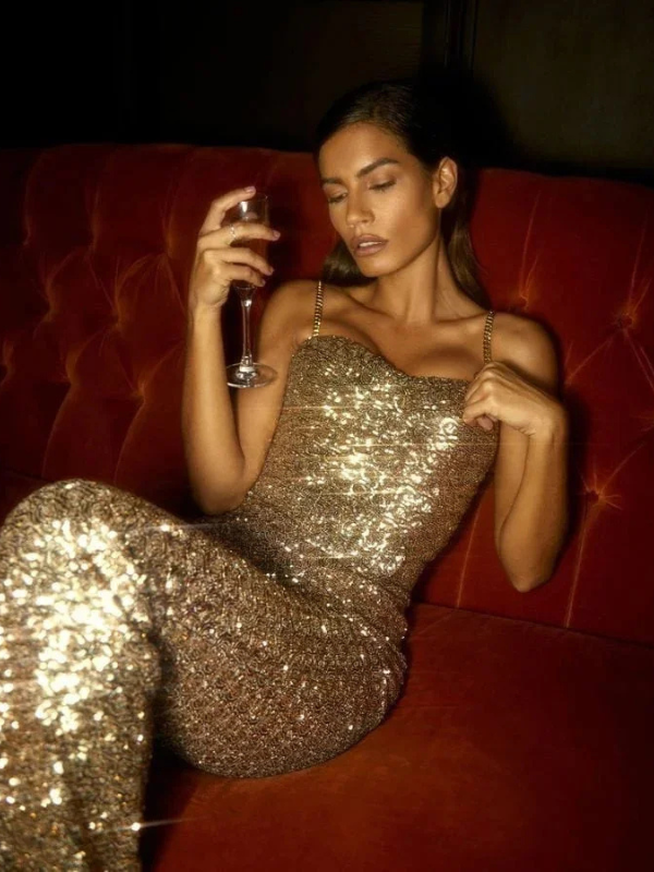 Elizabeth - Women’s Strapless Glitter Jumpsuit with Waist Belt - photo 13