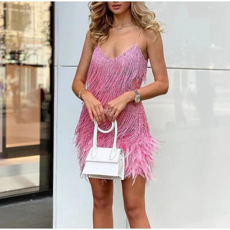 Women's Sequin Party Dress with Feather Hem - photo 5