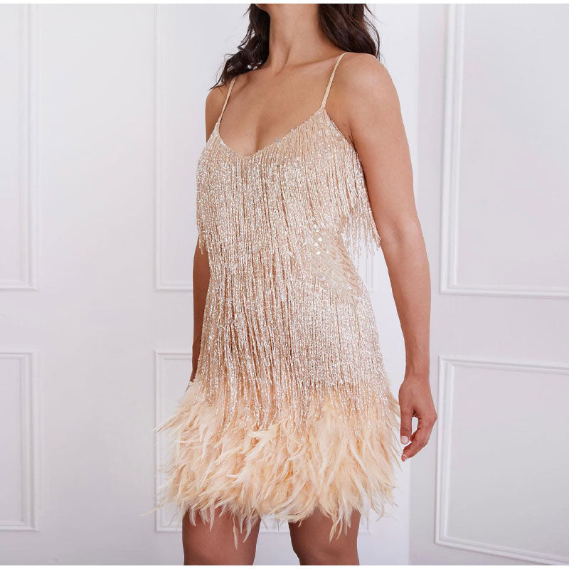 Women's Sequin Party Dress with Feather Hem - photo 7