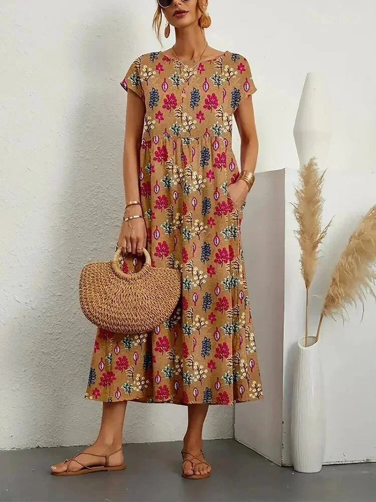 Patricia - Women's midi dress in floral print cotton with pockets - photo 7