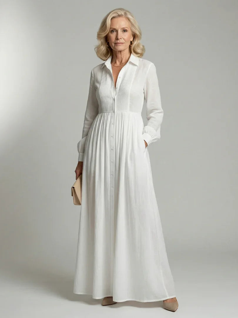 Robyn - Women's Relaxed Dress with Ruching and Button Front - photo 1