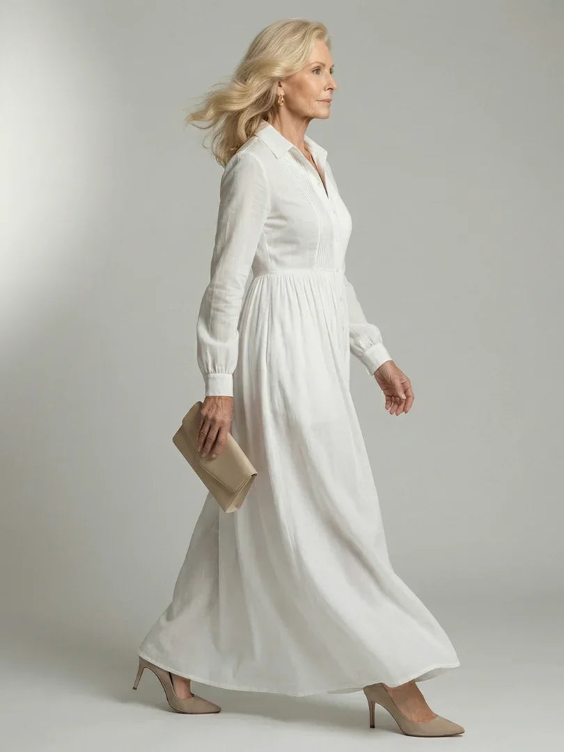 Robyn - Women's Relaxed Dress with Ruching and Button Front - photo 2