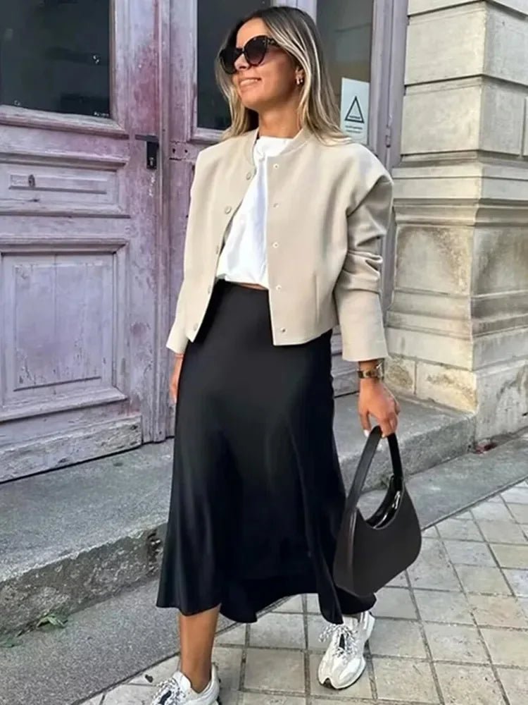 Anais - Women's High Waist Satin Midi Skirt for Office and Evening - photo 13