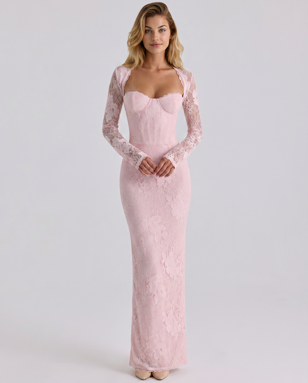 Sylvaine - Women's Maxi Dress with Lace Trim and Long Sleeves - photo 1