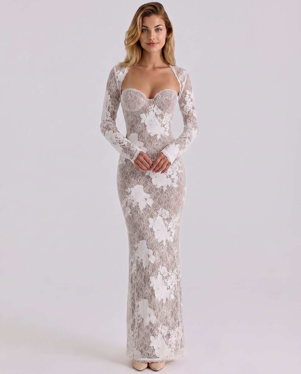 Sylvaine - Women's Maxi Dress with Lace Trim and Long Sleeves - photo 2
