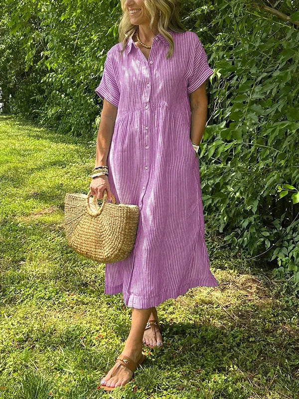 Jolene - Women's Midi Shirt Dress with a Striped Print