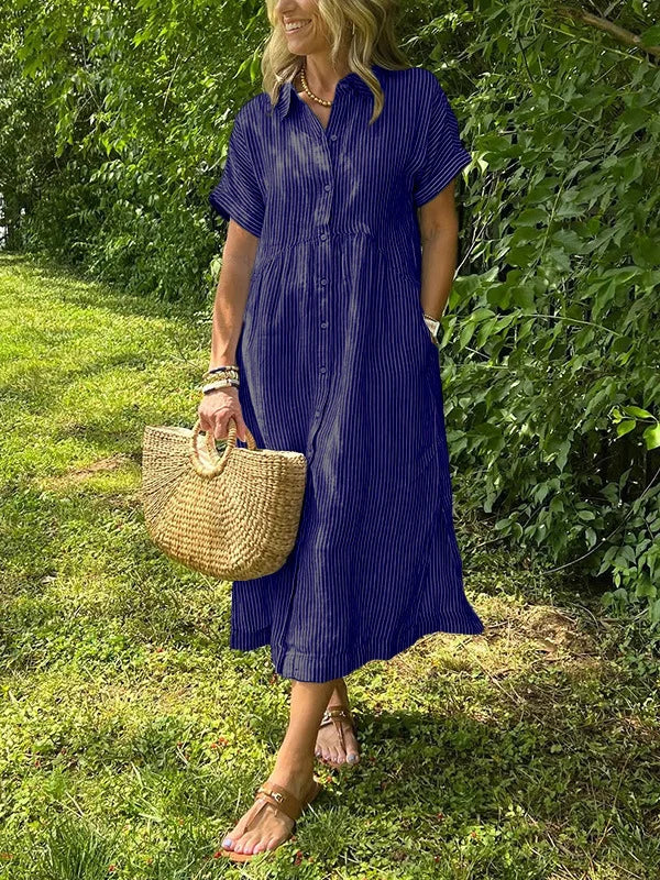 Jolene - Women's Midi Shirt Dress with a Striped Print