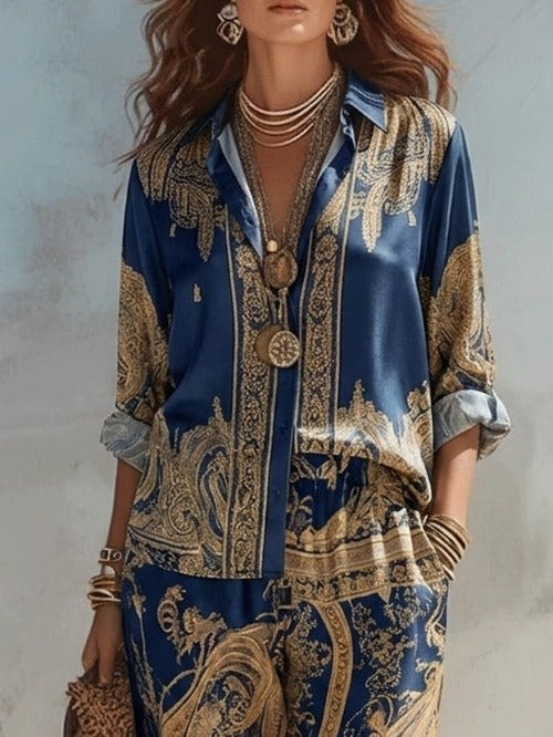 Alessia - Women's Baroque Print Wide-Leg Two-Piece Set - photo 1