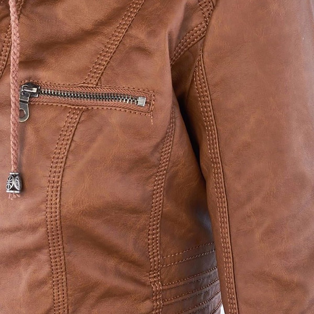 Charlotte - Women's Faux Leather Moto Coat with Removable Hood - photo 15