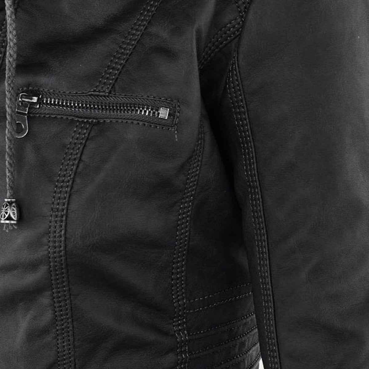Charlotte - Women's Faux Leather Moto Coat with Removable Hood - photo 19