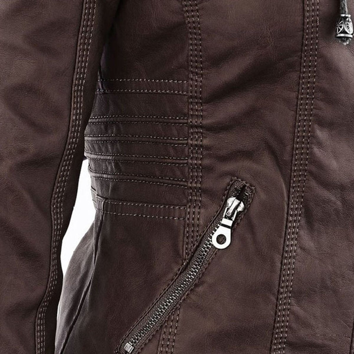 Charlotte - Women's Faux Leather Moto Coat with Removable Hood - photo 21
