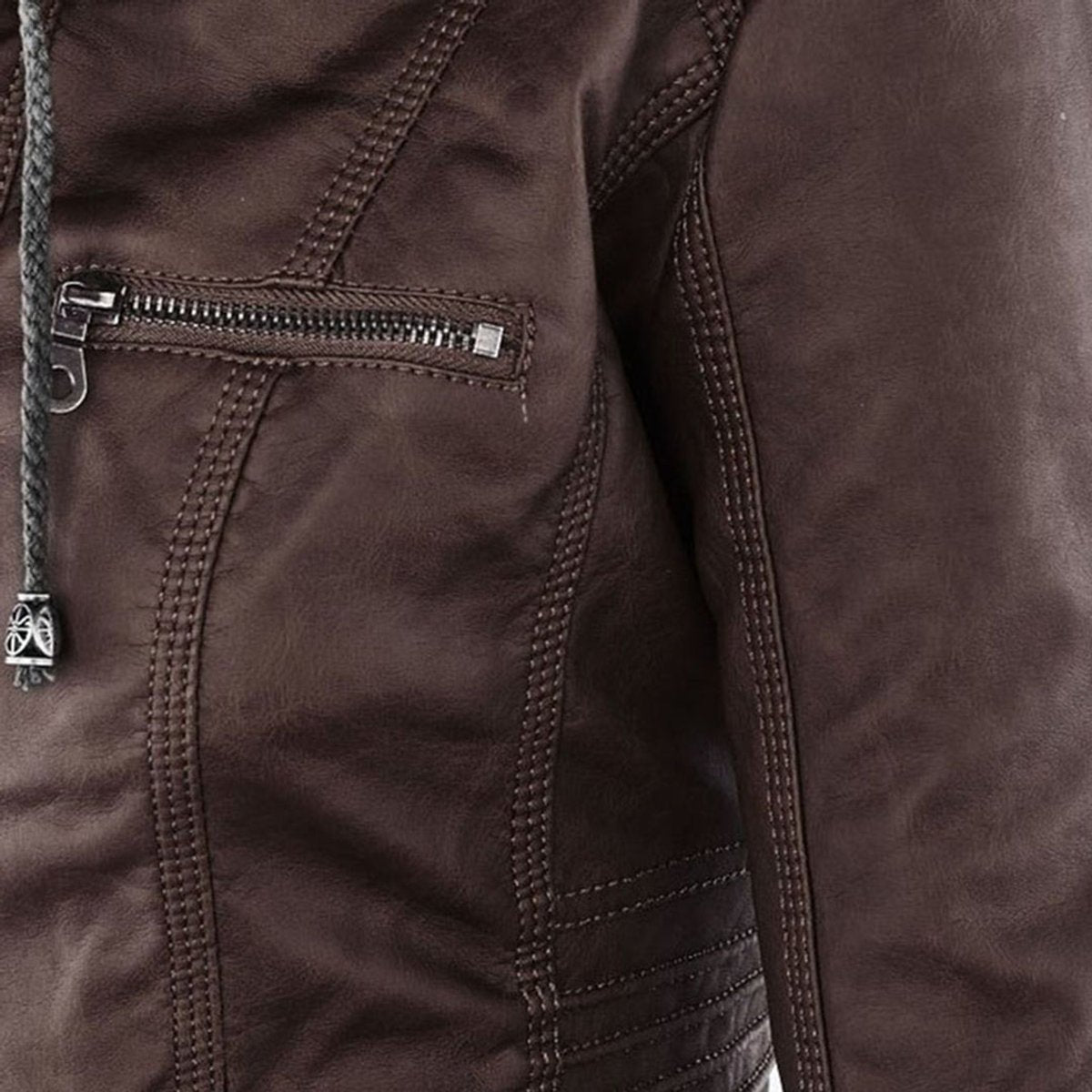 Charlotte - Women's Faux Leather Moto Coat with Removable Hood - photo 22