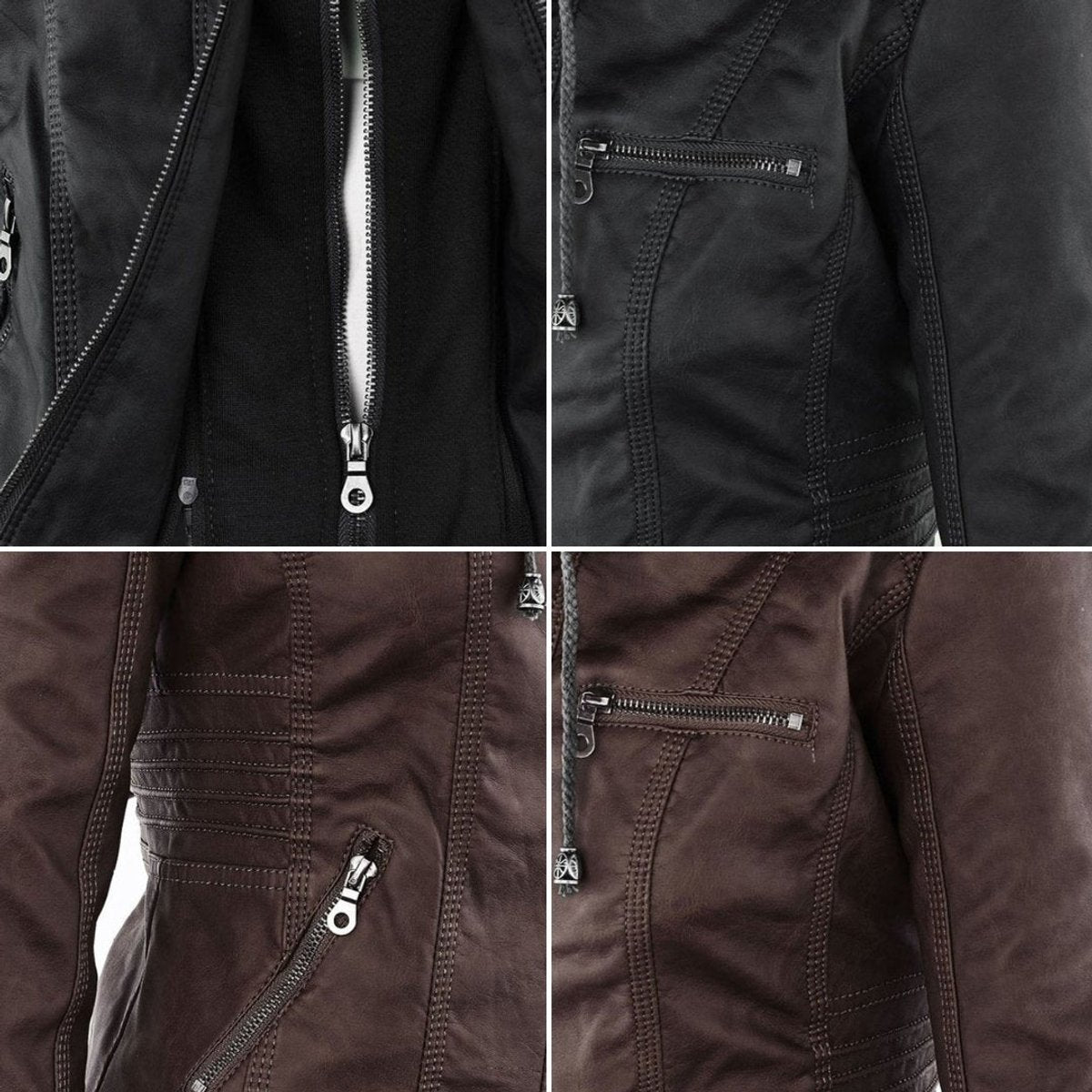 Charlotte - Women's Faux Leather Moto Coat with Removable Hood - photo 23
