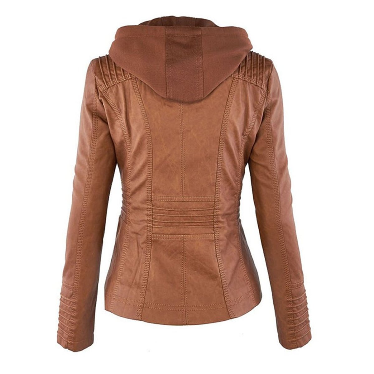 Charlotte - Women's Faux Leather Moto Coat with Removable Hood - photo 9