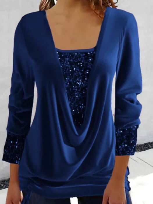 Joy - Women's Sequin Party Top with Draped Front