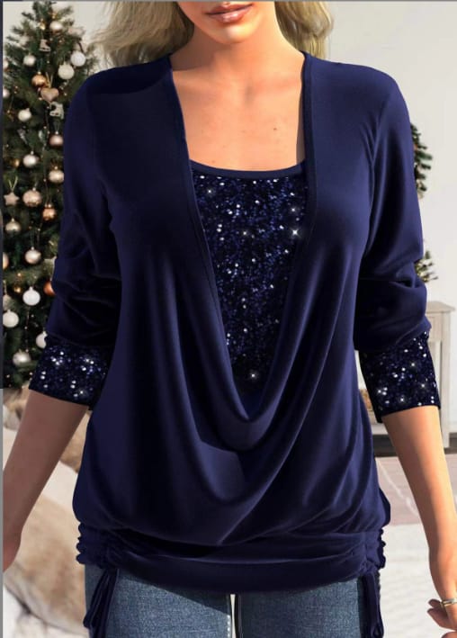 Joy - Women's Sequin Party Top with Draped Front