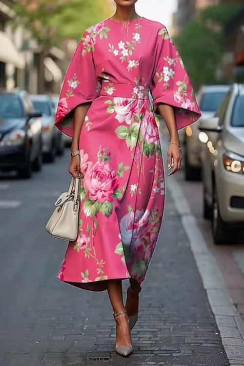 Women's Floral Belted Midi Dress Wedding Guest Style - photo 3