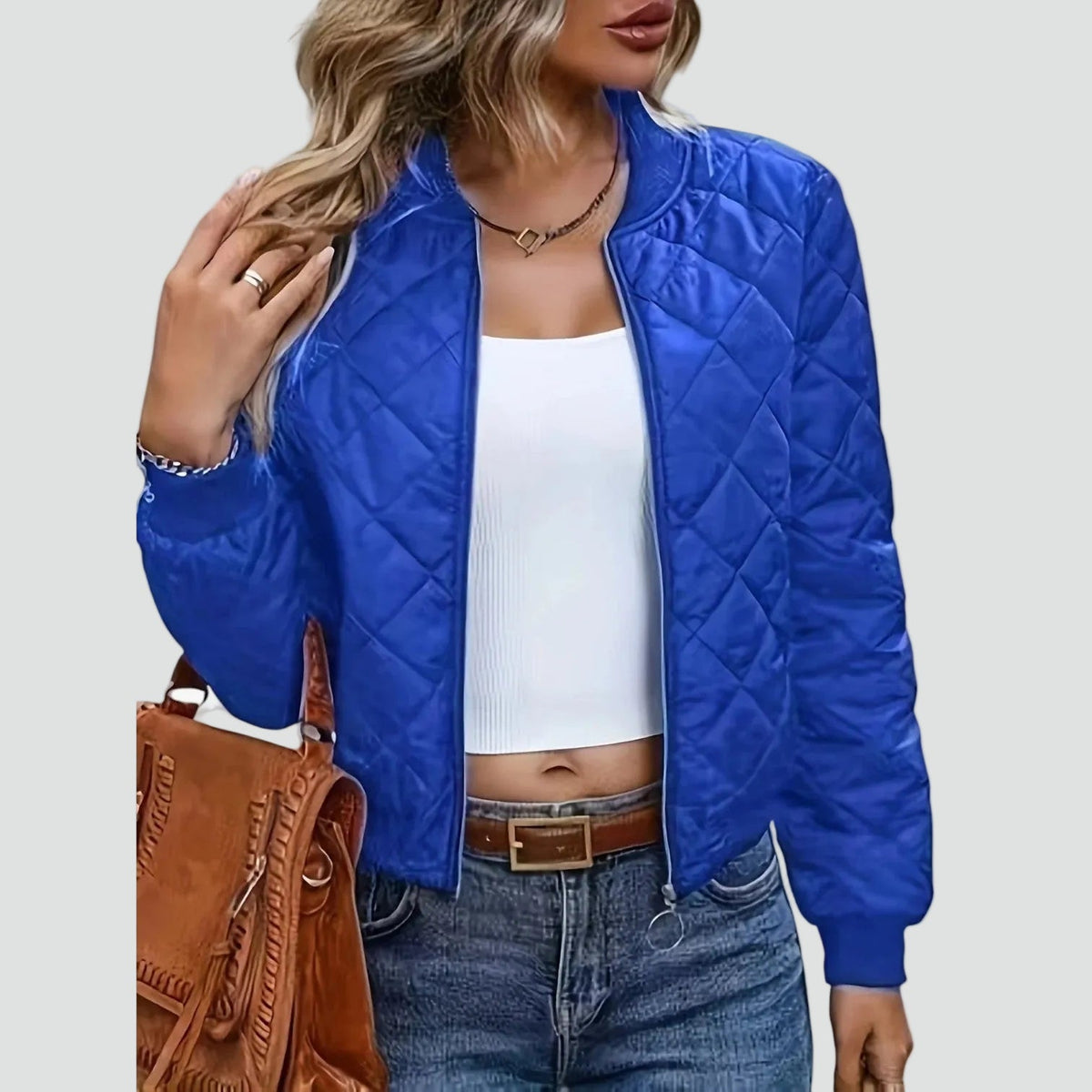 Zephyrine - Women's Quilted Bomber Jacket with Zip Front - photo 2